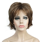 cheap Older Wigs-Karen Wig Short Layer Long Hair Fully Synthetic Wig 12TT26 Brown Highlights