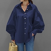 economico Top Semplici da Donna-Per donna Camicia Blusa Semplice Casual Manica Lunga Manica a Lanterna Colletto a Camicia Top Regolari Quotidiano Weekend Bottoni Nero Bianco Giallo Blu Primavera Autunno