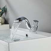 abordables Classiques-robinet mélangeur d&#039;évier de salle de bain cascade, robinets de lavabo monocommande monobloc, pont de robinet en laiton monobloc monté avec tuyau d&#039;eau chaude et froide