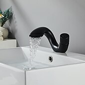 abordables Classiques-robinet mélangeur d&#039;évier de salle de bain cascade, robinets de lavabo monocommande monobloc, pont de robinet en laiton monobloc monté avec tuyau d&#039;eau chaude et froide
