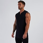 billige Treningsskjorter uten armer-Herre Singleter Vest topp Underskjorte Ermeløs skjorte Ermeløs V-hals Sommer عادي Sport Mote Lettvekt Feriereise Avslappet Ferie Svart Hvit Militærgrønn Topp T-skjorte for menn