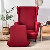 abordables Cubierta de sillón y silla sin brazo-Funda elástica de color sólido para sillón orejero, funda de licra, funda para sillón orejero, funda de color burdeos y rojo con parte inferior elástica para decoración de sala de estar y dormitorio