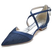 cheap Semi-Formal-Women&#039;s Wedding Shoes Bridal Shoes Rhinestone Flat Heel Pointed Toe Elegant Lace Cross Strap Black White Ivory
