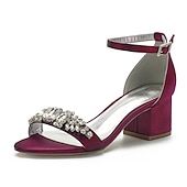 abordables Semi-formel-sandales de mariage à talon carré ornées de strass blancs et bleus pour femmes avec bride à la cheville - chaussures de mariée et de soirée élégantes et confortables à talon bas