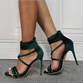 preiswerte Kleidungs-Sandalen-Grüne Satin-Sandalen mit Stilettoabsatz für Damen – Riemchen-High-Heels mit offenen Zehen für Partys, Hochzeiten und Abende