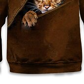 رخيصةأون حيوانات ثلاثية الأبعاد للصبي-أطفال للصبيان هوديي كم طويل بني طباعة ثلاثية الأبعاد قطة حيوان جيب مناسب للبس اليومي داخلي الأماكن المفتوحة نشيط موضة يوميا الرياضات 3-12 سنة