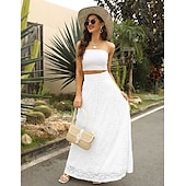 cheap Plain Skirts-Women&#039;s Long Skirt Straight Maxi High Waist Skirts Lace Floral Solid Colored Prom Vacation All Seasons Elegant Vintage Almond Black White