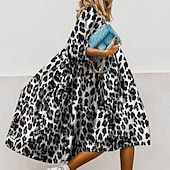 halpa Mekot-Naisten Midimekko Rento mekko Kukka mekko Tyylikäs Vapaa-aika ulko- Loma Pyhäpäivä Loose Fit Kukka Leopardi Puhdas väri Puolihiha Tiukka pyöreä kaula-aukko Musta Purppura Fuksia Apila Kevät Syksy