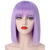 economico Parrucche di Carnevale-parrucca rossa delle donne breve parrucca bob rossa con la frangetta aspetto naturale parrucca sintetica morbida parrucca carina festa cosplay halloween parrucche da 12 pollici festa di natale