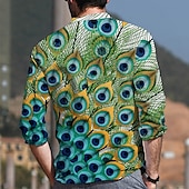 cheap Birds &amp; Animals-Men&#039;s Feather Shirt Aloha Shirt Long Sleeve Fashion Designer Casual Outdoor Vacation Daily Spring &amp; Summer Stand Collar 3D Print Button-Down Black White Black / Green Yellow Army Green