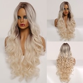 voordelige Synthetische trendy pruiken-synthetische pruik golvend middelste stuk pruik lang a24 synthetisch haar dames zacht party makkelijk mee te nemen blond roze zwart barbiecore pruiken