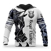 cheap Men&#039;s 3D Hoodies-Men&#039;s Graphic Animal Hoodie Hoodies Sweatshirt Hoodie Long Sleeve Hooded Sweatshirt Hooded Streetwear 3D Print Sports &amp; Outdoor Daily Black And White Light Khaki. Print Spring &amp;  Fall Designer