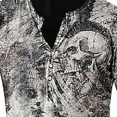 cheap Ghost&amp;Skull-Men&#039;s Graphic Skull T shirt Henley Shirt Tee Long Sleeve 3D Print Basic Classic Casual Street Casual Daily Spring &amp;  Fall Navy Blue Blue Brown Gray Henley Henley T-Shirt