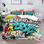 cheap Duvet Cover Sets-3D Street Art Graffiti Series Print Duvet Cover Bedding Sets Comforter Cover with 1 Print Duvet Cover or Coverlet，2 Pillowcases for Double/Queen/King