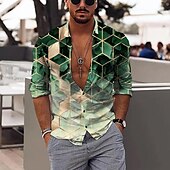 economico Geometrica-Per uomo Geometrica Geometria Camicia Camicia con bottoni Manica lunga Di tendenza Originale Informale Esterno Da mare Giornaliero Primavera estate Colletto alla coreana Stampa 3D Bottone giù Nero