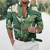 preiswerte Tropische Pflanzen-Herren Blätter Tropische Pflanzen Hemd Hawaiihemd Sommerhemd Aloha-Shirt Langarm Hemd Umlegekragen Modisch Designer Brautkleider schlicht Urlaub Täglich Festtage Hellgrün Rosa Dunkelgrün 3D-Druck S M