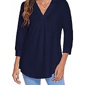 voordelige Vrouwen Werk Tops-damesblouse t-shirt basic effen dagelijks v-hals normaal lente&amp;amp;  herfst groen blauw wit zwart donker rood