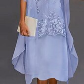 economico Con giacca-Abito madre della sposa a due pezzi per matrimoni in spiaggia elegante scollo tondo lunghezza tè in chiffon con pizzo senza maniche giacca abiti con applicazioni 2025 taglia personalizzata gratuita