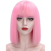 economico Parrucche di Carnevale-parrucca rossa delle donne breve parrucca bob rossa con la frangetta aspetto naturale parrucca sintetica morbida parrucca carina festa cosplay halloween parrucche da 12 pollici festa di natale