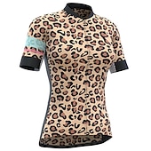 abordables Maillots de mujer-Mujer Maillot de Ciclismo Leopardo Manga Corta Bicicleta Maillot Camiseta con 3 bolsillos traseros MTB Bicicleta Montaña Ciclismo Carretera Secado rápido Bandas Reflectantes Bolsillo trasero