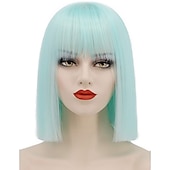 economico Parrucche di Carnevale-parrucca rossa delle donne breve parrucca bob rossa con la frangetta aspetto naturale parrucca sintetica morbida parrucca carina festa cosplay halloween parrucche da 12 pollici festa di natale