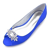 cheap Casual-Women&#039;s Navy Blue Peep-Toe Flats with Rhinestone Embellishments – Elegant Satin Shoes for Weddings, Parties, and Formal Events