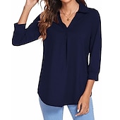 voordelige Vrouwen Werk Tops-damesblouse t-shirt basic effen dagelijks v-hals normaal lente&amp;amp;  herfst groen blauw wit zwart donker rood
