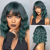 economico Parrucche trendy sintetiche-parrucca bob con frangetta rosa/marrone scuro/ramato/vino/verde parrucche sintetiche per donne afroamericane parrucche naturali del cuoio capelluto 18 pollici parrucche giornaliere per feste