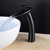 abordables Classiques-Robinet de lavabo de salle de bain cascade avec tuyau d&#039;alimentation, robinet de lavabo monotrou à poignée unique, mitigeur de lavabo à corps incliné commercial