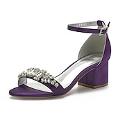 abordables Semi-formel-sandales de mariage à talon carré ornées de strass blancs et bleus pour femmes avec bride à la cheville - chaussures de mariée et de soirée élégantes et confortables à talon bas