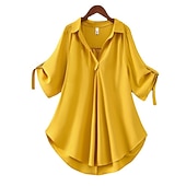 abordables Hauts Unis pour Femmes-chemisier femme streetwear décontracté couleur unie demi manches hauts réguliers col de chemise travail quotidien week-end noir blanc jaune rouge printemps automne