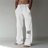 billiga Klassisk-Herr Grafisk Grafiska tryck Långbyxor Sommarbyxor Strandbyxor Medium Midja Mode Streetwear Designer Ledigt Dagligen För semester Elastisk dragsko-design Framficka Rakt ben Vår &amp; Höst 3D-tryck Vit