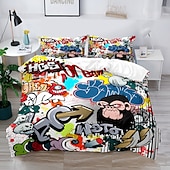 cheap Duvet Cover Sets-3D Street Art Graffiti Series Print Duvet Cover Bedding Sets Comforter Cover with 1 Print Duvet Cover or Coverlet，2 Pillowcases for Double/Queen/King
