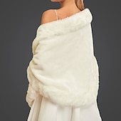 voordelige Bontstola&#039;s-Sjaal Witte Neppels Wikkel Sjaals Vrouwen Wikkel Elegante Bruid Mouwloos Neppels Bruiloft Wikkels Met Effen Kleur Voor Herfst Bruiloft  Winter Bruiloft jurk om indruk te maken