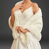 voordelige Bontstola&#039;s-Sjaal Witte Neppels Wikkel Sjaals Vrouwen Wikkel Elegante Bruid Mouwloos Neppels Bruiloft Wikkels Met Effen Kleur Voor Herfst Bruiloft  Winter Bruiloft jurk om indruk te maken