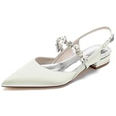 Women's Wedding Shoes Bridal Shoes Crystal Flat Heel Pointed Toe Luxurious Satin Ankle Strap Wine Black White 18