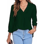 voordelige Vrouwen Werk Tops-damesblouse t-shirt basic effen dagelijks v-hals normaal lente&amp;amp;  herfst groen blauw wit zwart donker rood