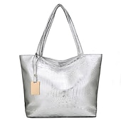 abordables Cabas et fourre-tout-Femme Fourre-tout faux cuir du quotidien Fermeture Couleur unie Argent Noir Dorée
