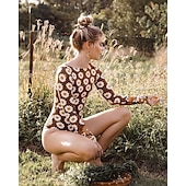 abordables Lycra de surf-Femme Maillot de bain 1 pièce Noué Le Maillot de corps Maillot de bain Floral Maillots de Bain Café Protection solaire UV Respirable Séchage rapide Manches Longues - Natation Surf Plage Automne / Eté