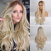 voordelige Synthetische trendy pruiken-synthetische pruik golvend middelste stuk pruik lang a24 synthetisch haar dames zacht party makkelijk mee te nemen blond roze zwart barbiecore pruiken