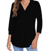voordelige Vrouwen Werk Tops-damesblouse t-shirt basic effen dagelijks v-hals normaal lente&amp;amp;  herfst groen blauw wit zwart donker rood