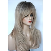 baratos Perucas Sintéticas sem Touca-perucas longas em camadas perucas de penteado lisonjeiro perucas loiras brilhantes com raízes profundas perucas para mulheres caucasianas para festa diária perucas de festa de natal