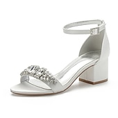 abordables Semi-formel-sandales de mariage à talon carré ornées de strass blancs et bleus pour femmes avec bride à la cheville - chaussures de mariée et de soirée élégantes et confortables à talon bas