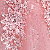 billige Blomsterkjoler-barn jentekjole blomster ensfarget en linje kjole ytelse bryllupsfest ruched mesh rosa lys blå hvit maxi ermeløse søte prinsessekjoler sommer høst normal passform 3-12 år