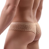 cheap Men&#039;s Exotic Underwear-Men&#039;s 1pack Sexy Panties Boxers Underwear Lace Polyester Pure Color Mid Waist Plus Size Black White