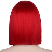 economico Parrucche di Carnevale-parrucca rossa delle donne breve parrucca bob rossa con la frangetta aspetto naturale parrucca sintetica morbida parrucca carina festa cosplay halloween parrucche da 12 pollici festa di natale