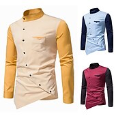 billiga herrskjorta med knäppning-herrskjorta utan tryck färgblock plus size stativ krage dagligen långärmade toppar mode blå vin gula sommarskjortor