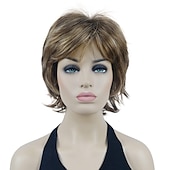 cheap Older Wigs-Karen Wig Short Layer Long Hair Fully Synthetic Wig 12TT26 Brown Highlights