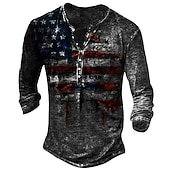 billiga Vintage &amp;amp; Retro-Herr T-shirt Henleytröja T-shirts Vintage Retro Grundläggande Skjorta Grafisk Amerikanska flaggan Långärmad Skjorta Svart Gul Rubinrött Gata Ledigt Dagligen Henley Vår &amp; Höst Kläder Plusstorlekar S M