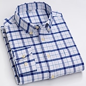 voordelige oxford-overhemden voor heren-Voor heren Overhemd Button-down overhemd Shirt met kraag Oxford overhemd Schotse ruit Bruiloft Casual A B F G Lange mouw Alle seizoenen Kleding